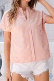 Printed Notched Short Sleeve Blouse - Flyclothing LLC