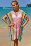 Double Take Openwork Striped Slit Knit Cover Up - Flyclothing LLC