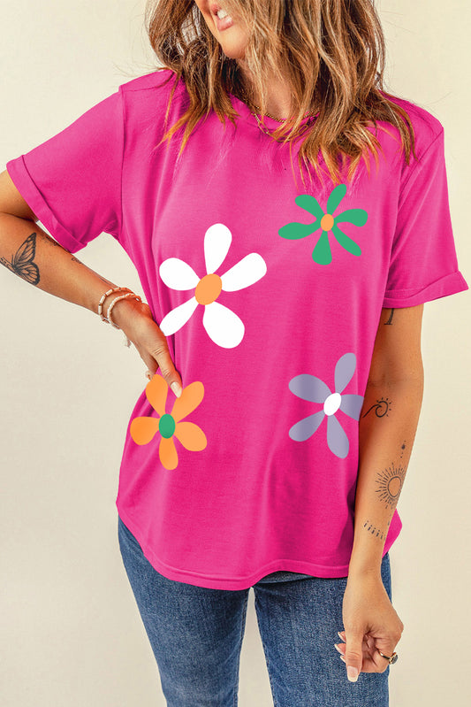 Flower Round Neck Short Sleeve T-Shirt Trendsi