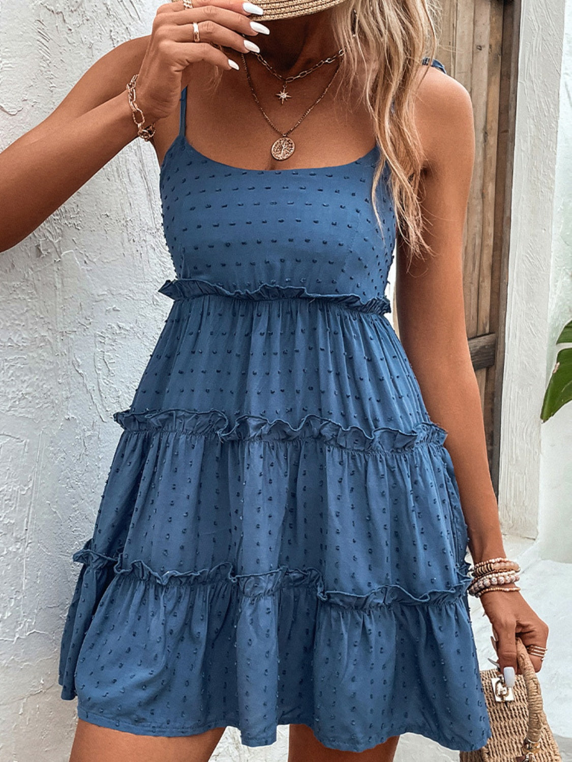 Frill Spaghetti Strap Tiered Dress - Flyclothing LLC