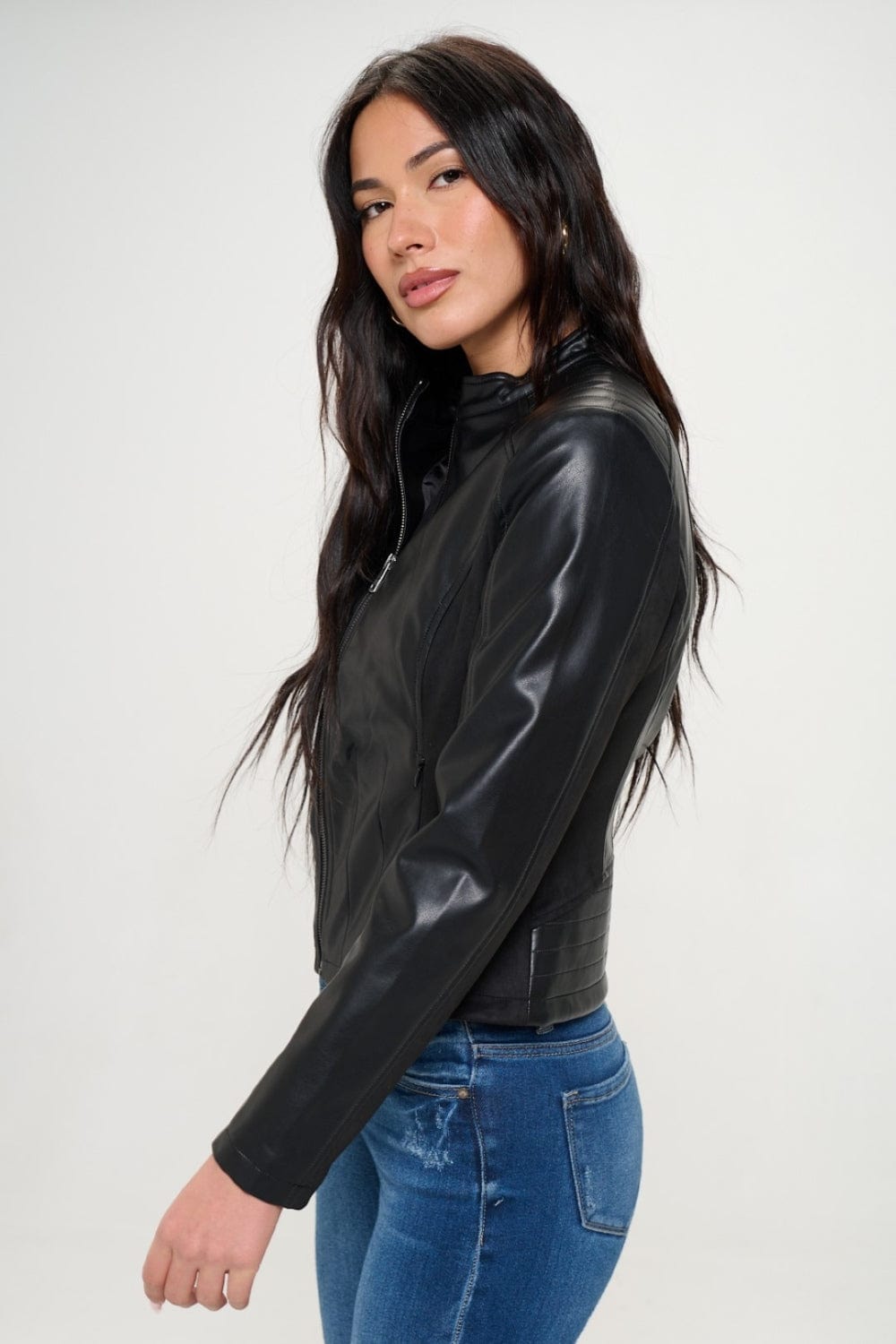 Coalition LA Zip Up Vegan Moto Jacket - Trendsi