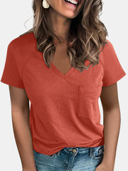 Pocketed V-Neck Short Sleeve T-Shirt Trendsi