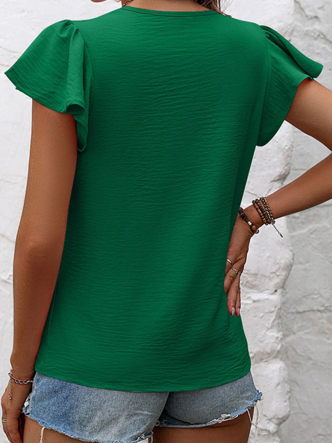 Ruffled Round Neck Cap Sleeve Blouse - Flyclothing LLC