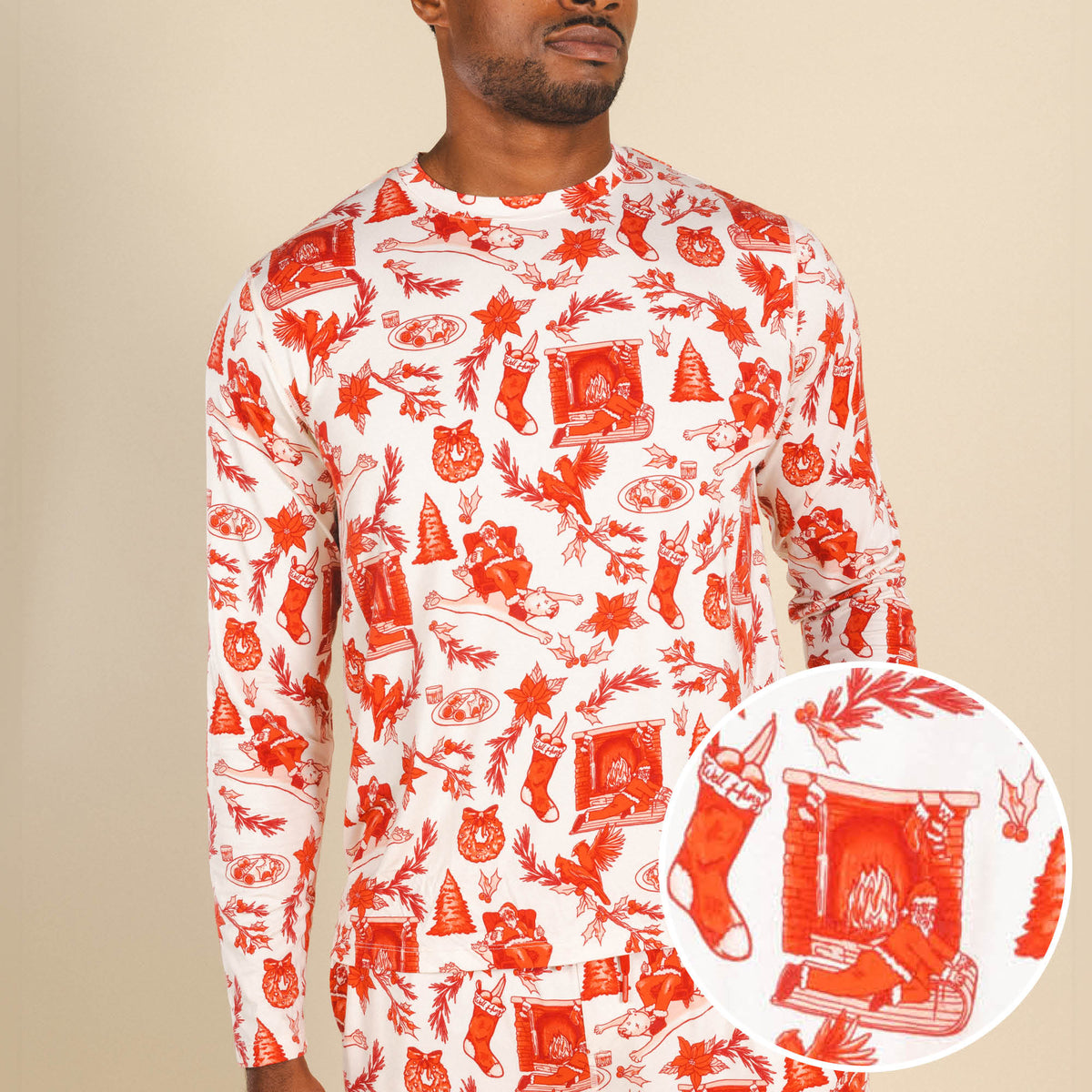 The Santa Slays | Christmas Toile SleepDeep™ Men’s Long Sleeve Pajama Shirt