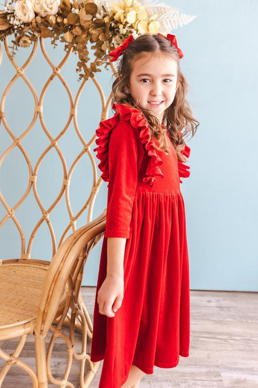 Red Velvet Ruffle Twirl Dress - Mila & Rose ®