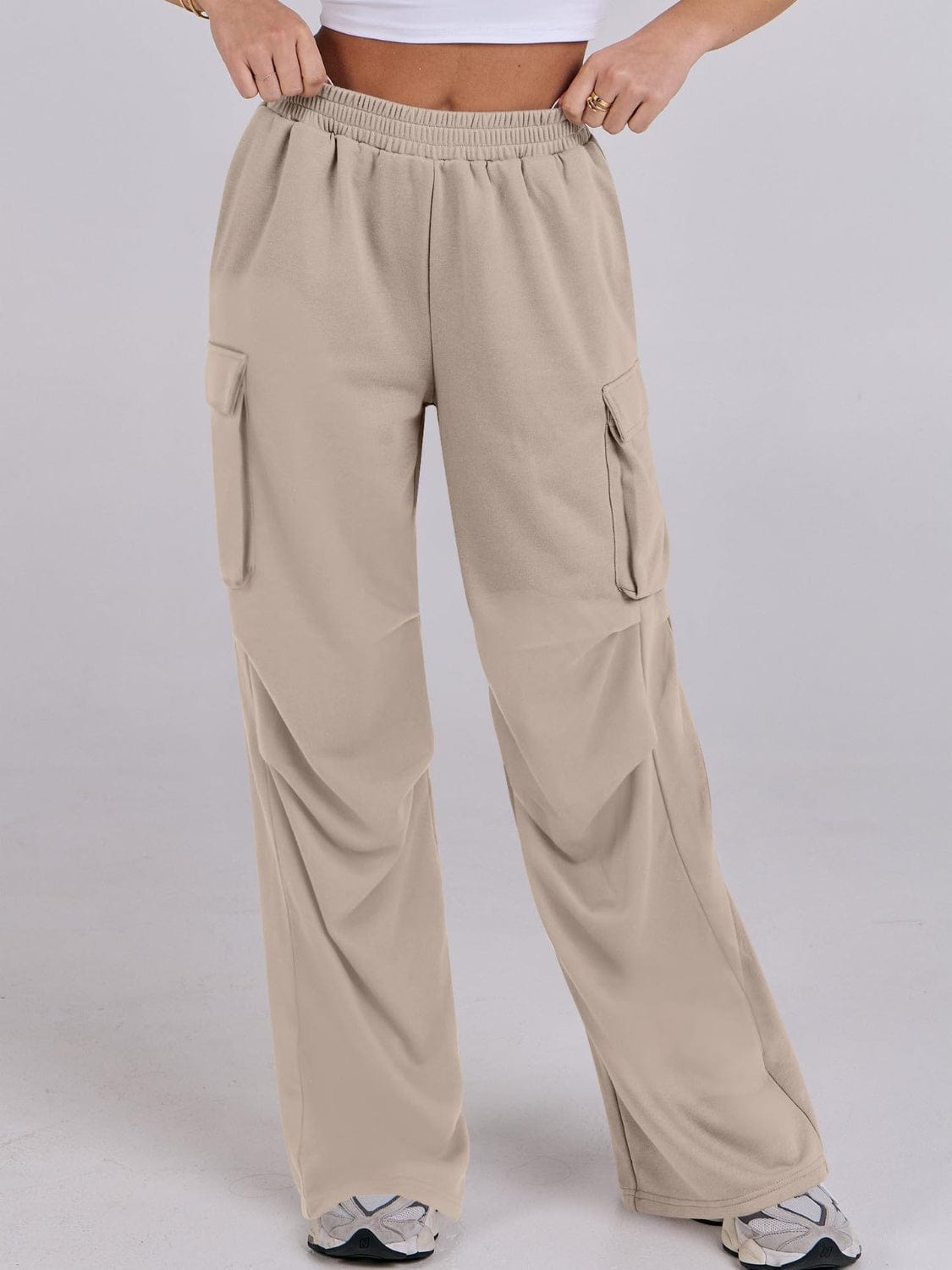 Elastic Waist Wide Leg Pants with Pockets - Trendsi