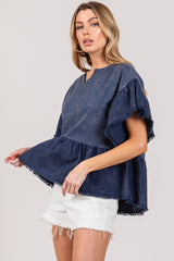 SAGE + FIG Ruffle Sleeve Washed Short Sleeve Blouse