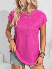 Round Neck Cap Sleeve Blouse Trendsi