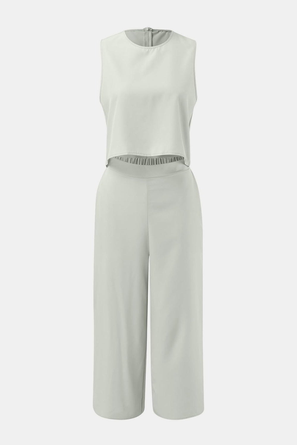 Round Neck Top and Wide Leg Pants Set Trendsi