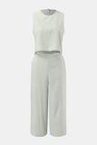 Round Neck Top and Wide Leg Pants Set Trendsi