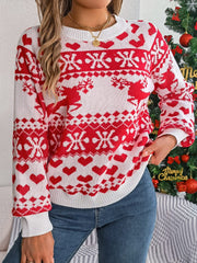 Christmas Element Round Neck Long Sleeve Sweater - Trendsi