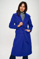 Coalition LA Double-Breasted Longline Coat with Belt - Trendsi