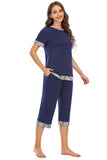 Round Neck Short Sleeve Top and Capris Pants Lounge Set - Flyclothing LLC