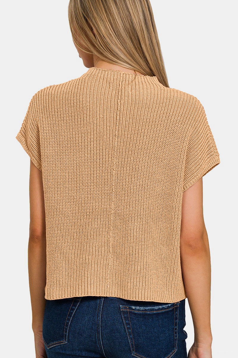 Zenana Mock Neck Short Sleeve Cropped Sweater Trendsi