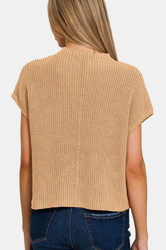 Zenana Mock Neck Short Sleeve Cropped Sweater Trendsi