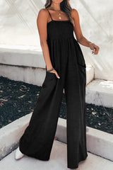 Smocked Spaghetti Strap Wide Leg Jumpsuit - Flyclothing LLC