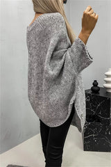 Round Neck Batwing Sleeve Sweater - Trendsi