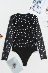 Heart Square Neck Long Sleeve Bodysuit