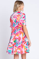 GeeGee Printed Short Sleeve Ruffle Hem Dress - Flyclothing LLC