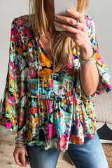 Floral Tie Neck Balloon Sleeve Blouse