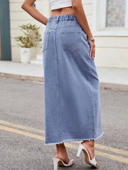 Slit Asymmetrical Waist Denim Skirt Trendsi