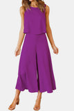 Round Neck Top and Wide Leg Pants Set Trendsi