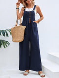 Full Size Square Neck Wide Strap Overalls - Trendsi