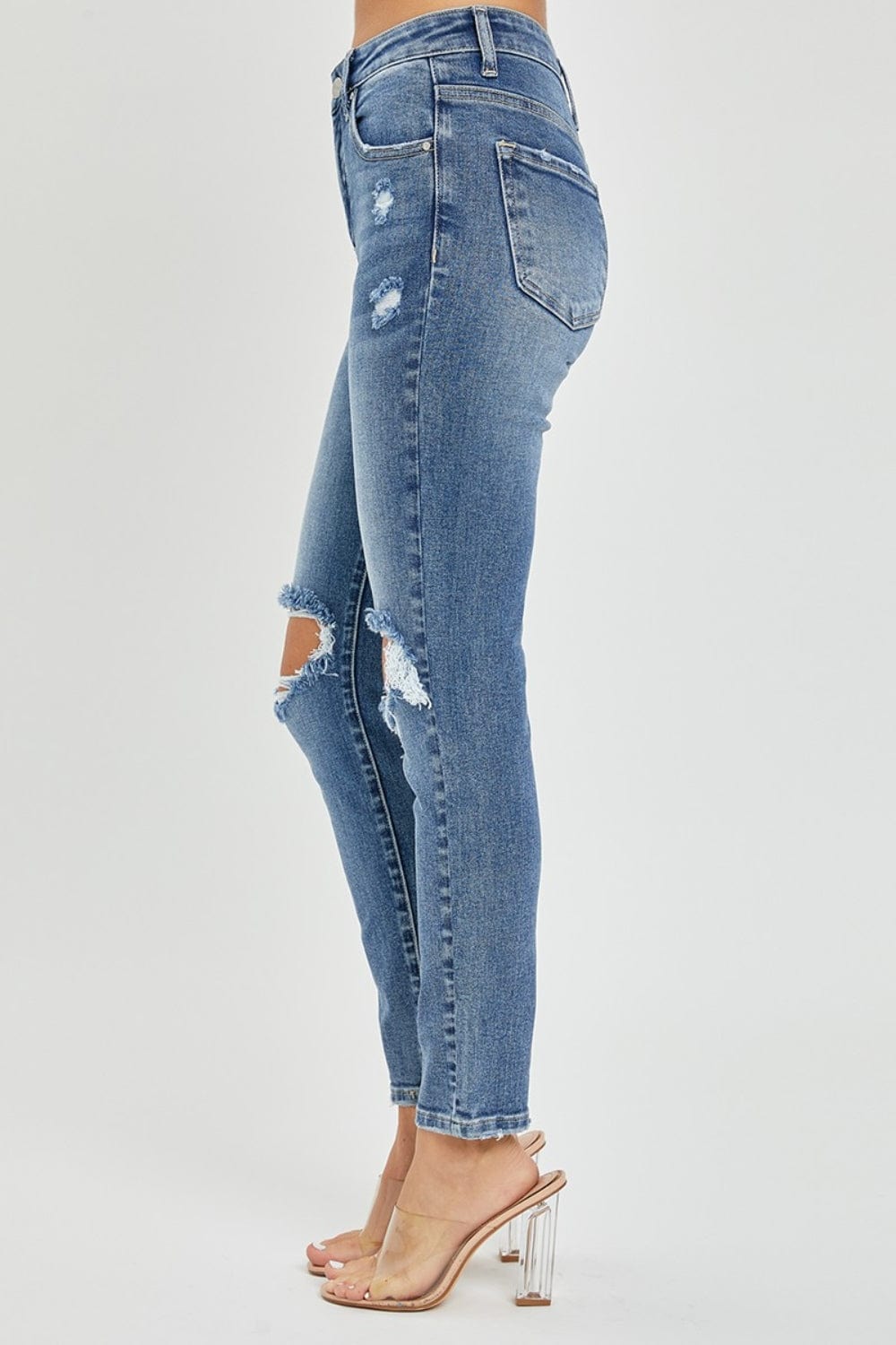 Risen Full Size High Rise Knee Distressed Skinny Jeans - Trendsi