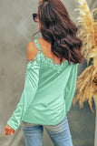 Lace Detail Cold Shoulder Long Sleeve T-Shirt - Flyclothing LLC