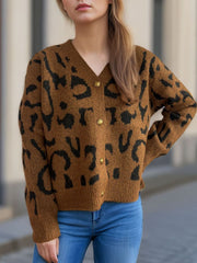 Leopard V-Neck Button Up Cardigan