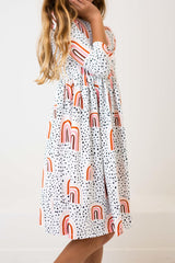 Peach Rainbow 3/4 Sleeve Pocket Twirl Dress