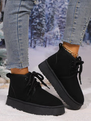 Lace Up Round Neck Platform Suede Boots - Trendsi