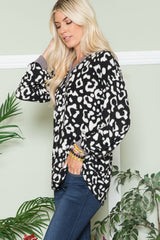 Celeste Full Size Leopard V-Neck Long Sleeve Blouse - Trendsi