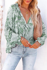 Floral Tie Neck Flounce Sleeve Blouse - Flyclothing LLC