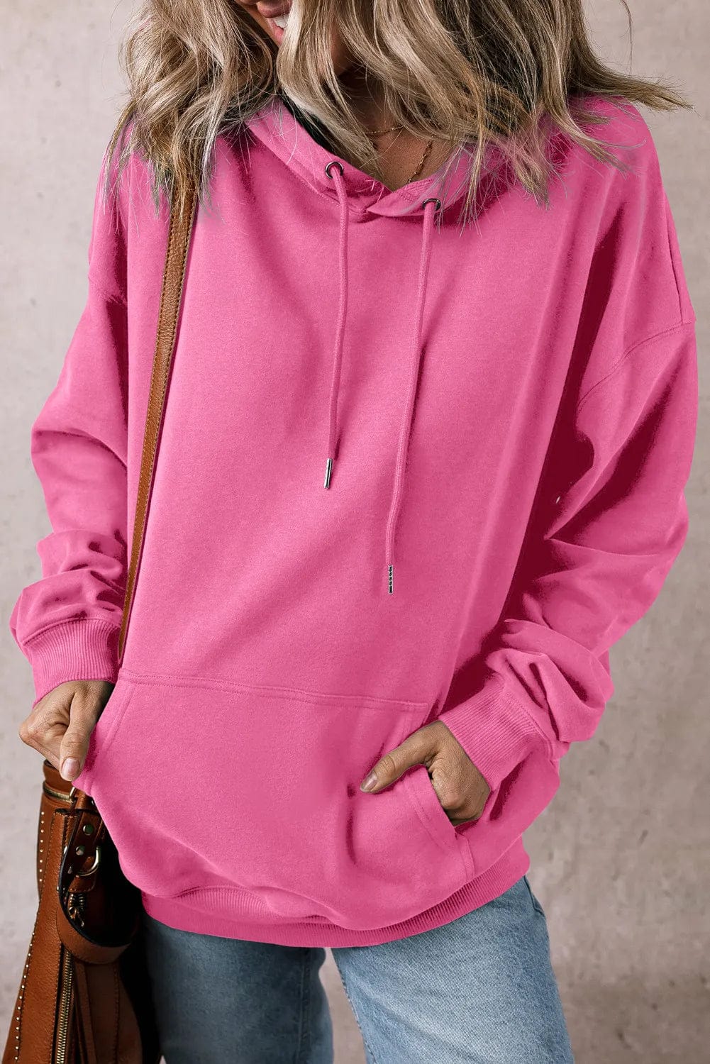 Drawstring Dropped Shoulder Long Sleeve Hoodie - Trendsi