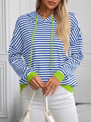 Mandy Striped Long Sleeve Hooded Knit Top - Trendsi