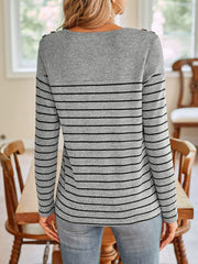 Lovelet Striped Round Neck Long Sleeve T-Shirt - Trendsi