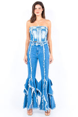 American Bazi Frayed Edge Denim Corset Top - Trendsi