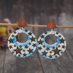 Cutout Star Print Wooden Dangle Earrings - Flyclothing LLC