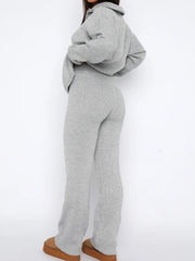 Quarter Zip Long Sleeve Top and Pants Set - Trendsi