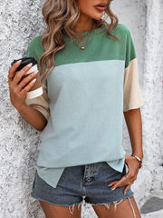 Color Block Round Neck Half Sleeve T-Shirt - Trendsi