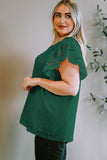 Plus Size Eyelet Round Neck Short Sleeve Blouse - Flyclothing LLC