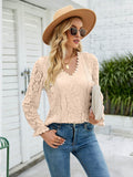 Lace V-Neck Flounce Sleeve Blouse - Flyclothing LLC