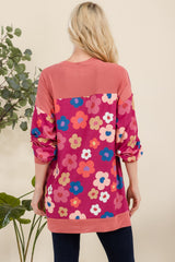 Celeste Full Size Side Slit Flower Print Long Sleeve Top - Trendsi