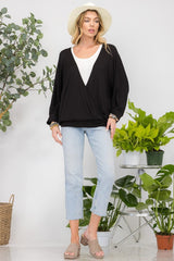 Celeste Full Size Contrast Round Neck Top with Two Layer Detail - Trendsi