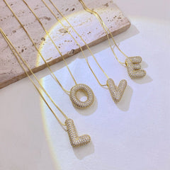 Gold-Plated Inlaid Zircon Letter Necklace - Trendsi