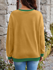 Contrast Round Neck Long Sleeve Sweatshirt - Trendsi