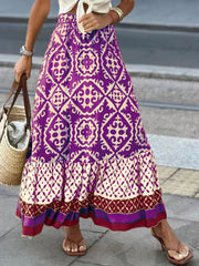 Geometric Elastic Waist Maxi Skirt Trendsi