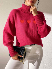 Heart Turtleneck Long Sleeve Sweater - Trendsi