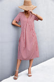 Plaid V-Neck Short Sleeve Dress Trendsi